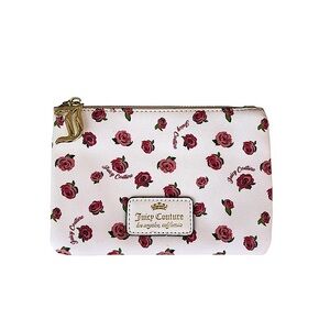 Juicy Couture White Red Pink Floral Zippered Pouch Makeup Bag